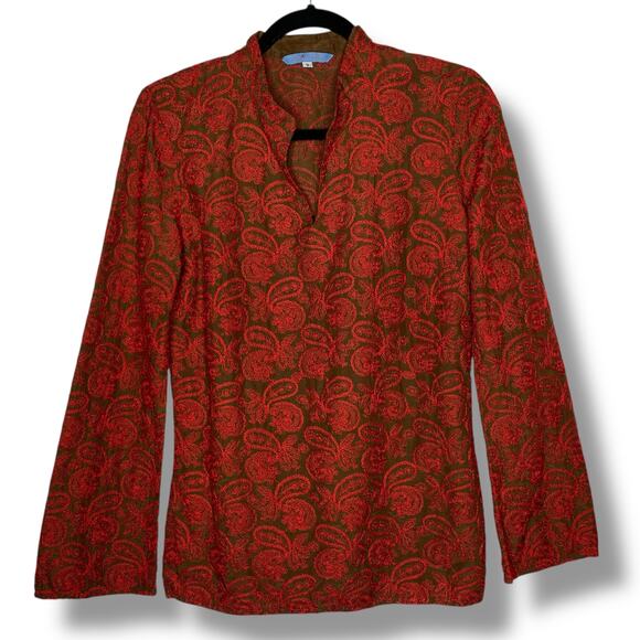 Y2K Vintage Johnny Was Paisley Print Tunic Top Red Boho Small Hippie Silk Blend - Picture 6 of 10